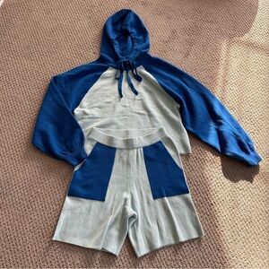 Anthropologie color block hoodie sweater short lounge set